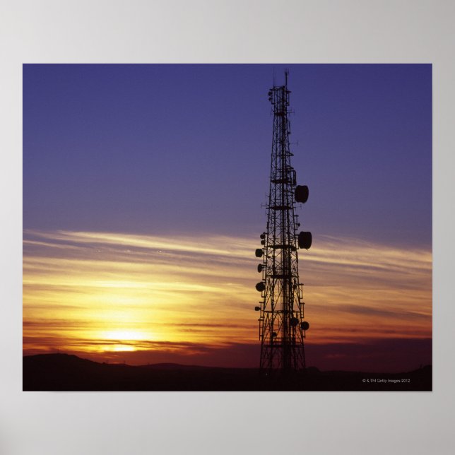 Telecommunications mast at sunset poster (Front)
