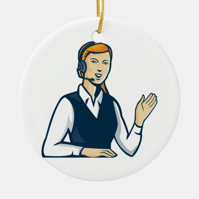 Telemarketer Call Centre Operator Retro Ceramic Ornament (Front)