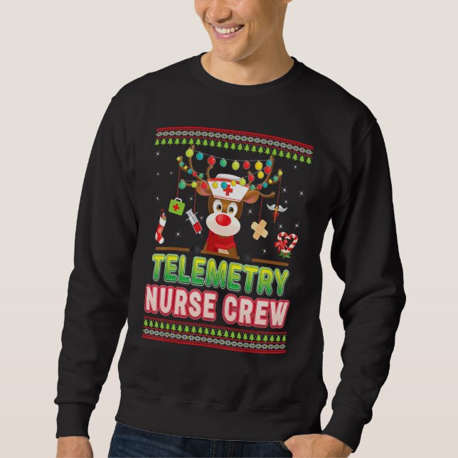 Telemetry Nurse Crew Cute Reindeer Christmas Sweat Sweatshirt (Front)