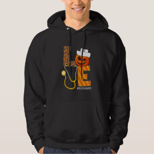 Telemetry Nurse Halloween Pumpkin Leopard Love Nur Hoodie