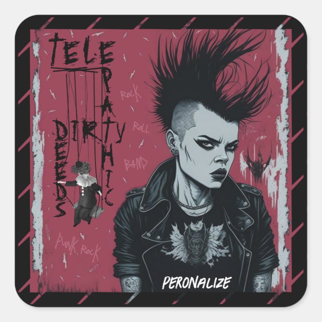 Telepathic Dirty Deeds She's Got The Look Cool Square Sticker (Front)