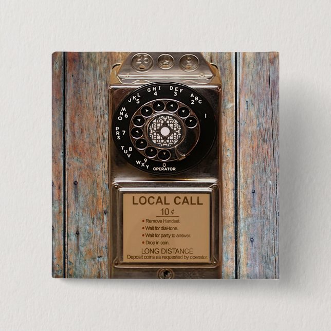 Telephone antique rotary pay phone rugged 15 cm square badge (Front)