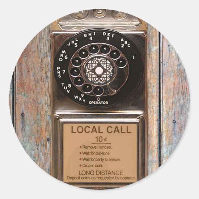 Telephone antique rotary pay phone rugged classic round sticker (Front)
