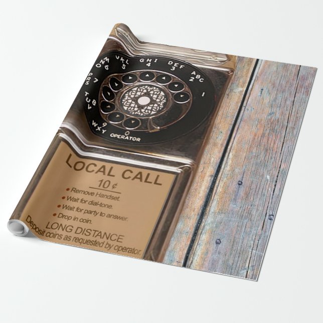 Telephone antique rotary pay phone rugged wrapping paper (Unrolled)
