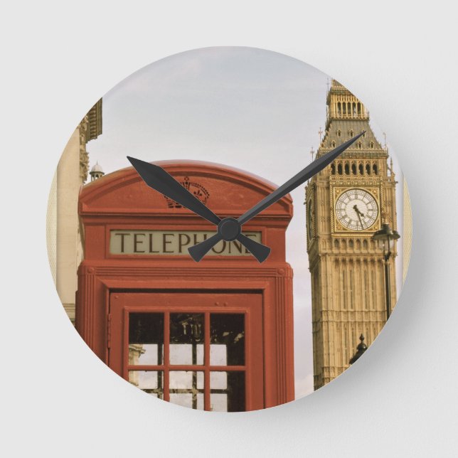 Telephone Box and Tower of Big Ben Round Clock (Front)