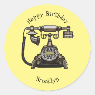 Telephone cartoon illustration classic round sticker