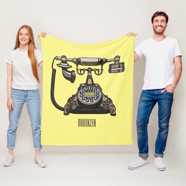 Telephone cartoon illustration fleece blanket (In Situ)