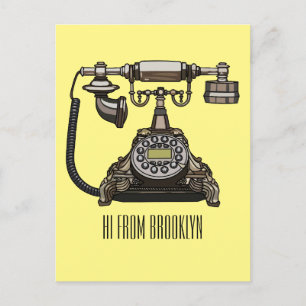 Telephone cartoon illustration postcard