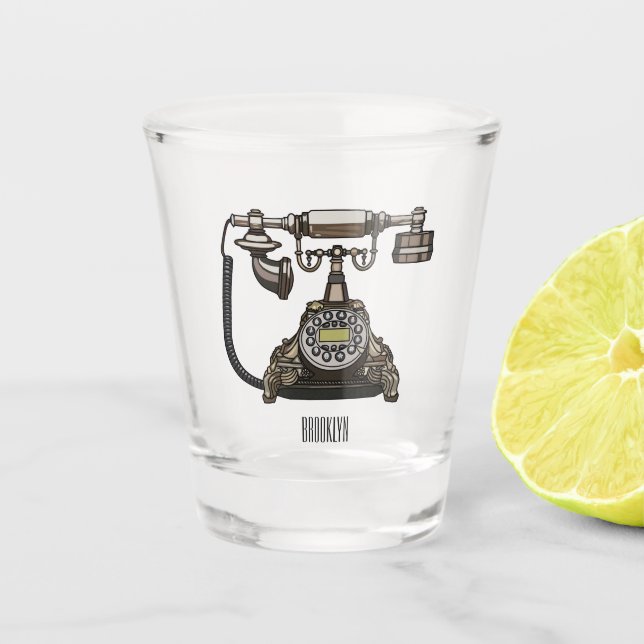 Telephone cartoon illustration shot glass (Front)