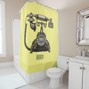 Telephone cartoon illustration shower curtain