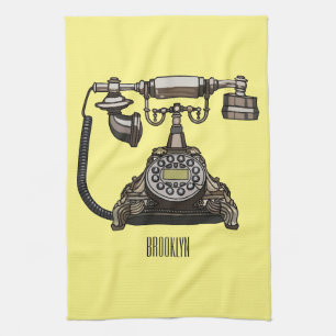 Telephone cartoon illustration tea towel