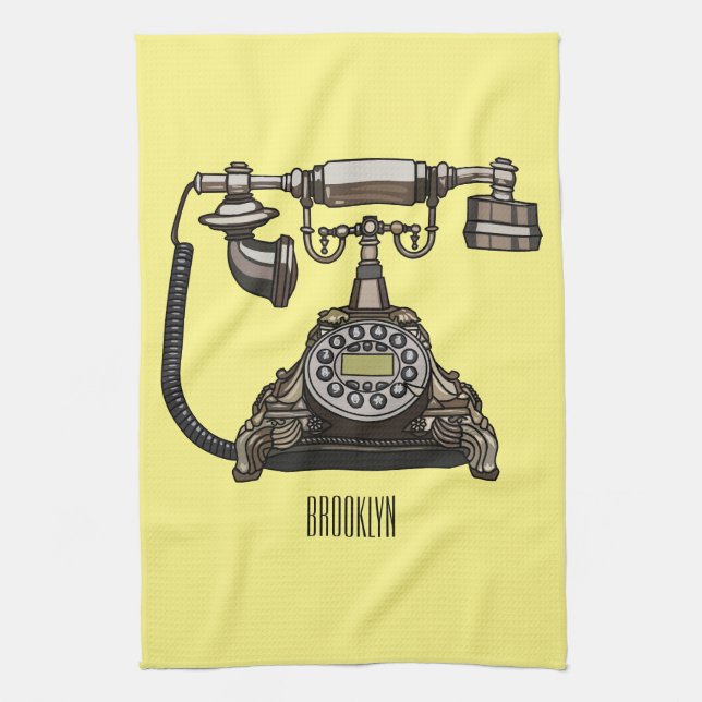 Telephone cartoon illustration tea towel (Vertical)