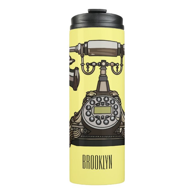 Telephone cartoon illustration thermal tumbler (Front)