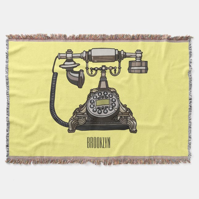 Telephone cartoon illustration throw blanket (Front)