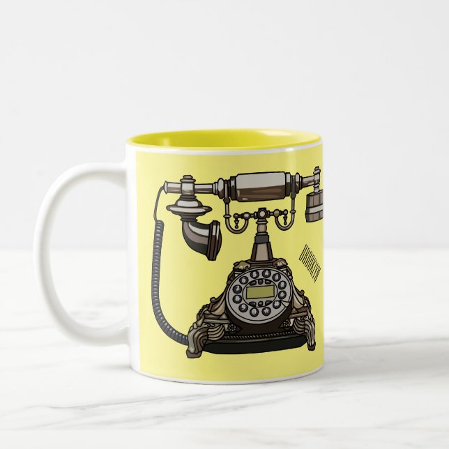 Telephone cartoon illustration Two-Tone coffee mug (Left)