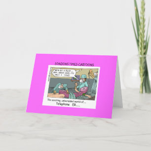 Telephone Code Blue Cartoon Funny Greeting Card
