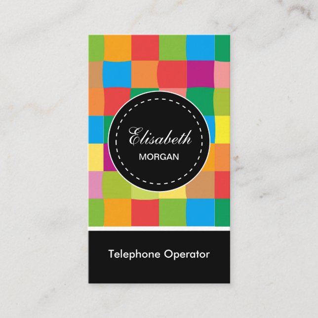 Telephone Operator- Colourful Sqaure Pattern Business Card (Front)
