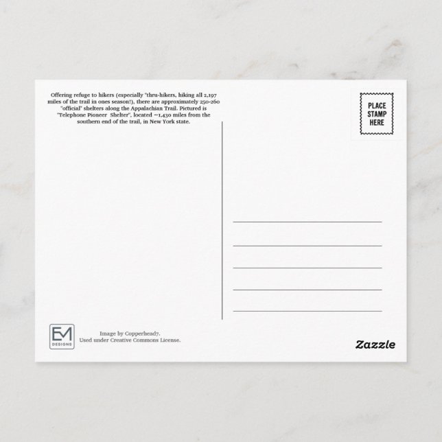 Telephone Pioneers Shelter Appalachian Trail Postcard (Back)