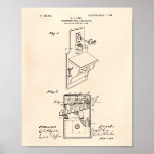 Telephone Toll 1904 Patent Art Old Peper Poster