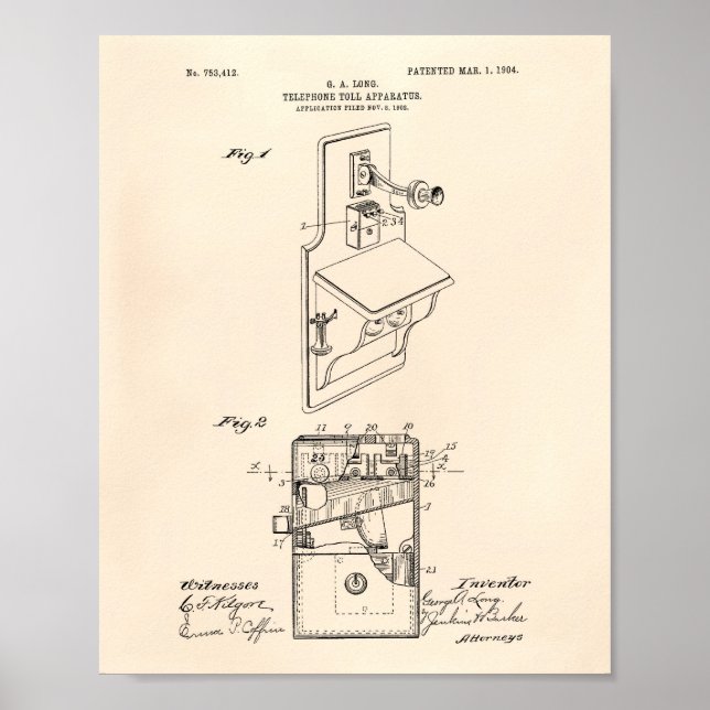 Telephone Toll 1904 Patent Art Old Peper Poster (Front)