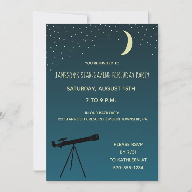 Telescope, Astronomy Themed Birthday Party Invitation (Front)