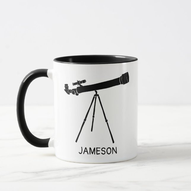 Telescope Graphic Black and White Personalised Mug (Left)