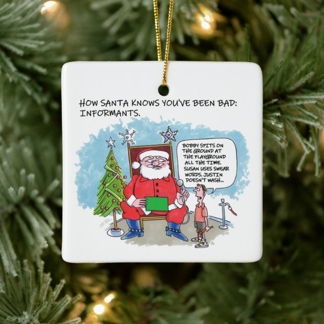 Tell Santa square ceramic ornament (Tree)