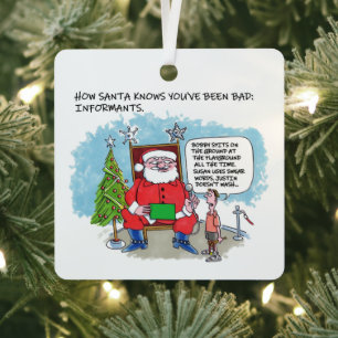 Tell Santa square metal ornament