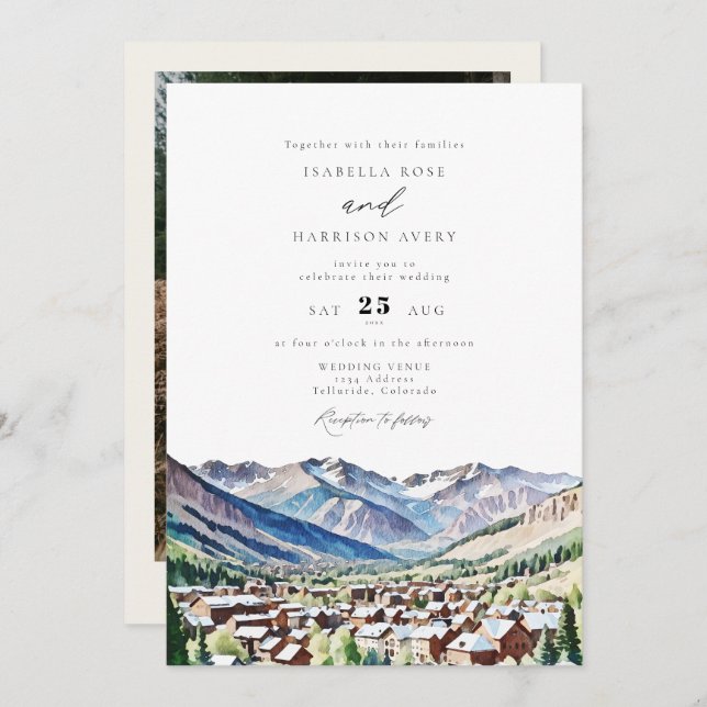 TELLURIDE Colorado Mountain Ski Travel Wedding Invitation (Front/Back)