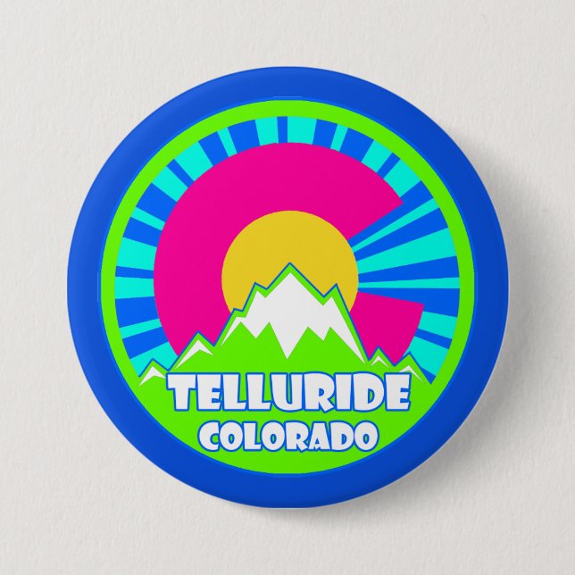 Telluride Colorado neon mountains button (Front)