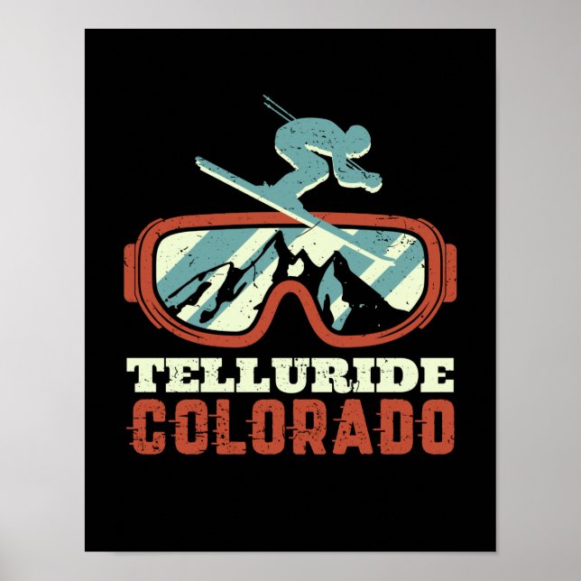 Telluride Colorado Retro Skiing Snowboarding Poster (Front)