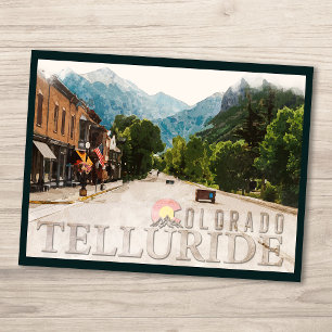 Telluride Colorado Ski Mountains Watercolor Postcard