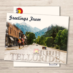 Telluride Colorado Ski Mountains Watercolor Postcard