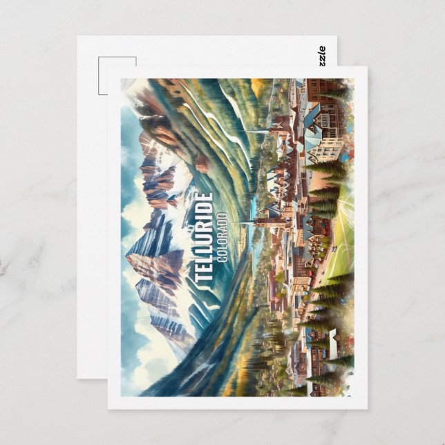 Telluride Colorado USA Famous Place watercolor Postcard (Front/Back)