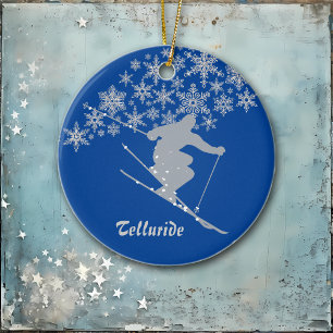 Telluride Snowflake Skier Personalised Ceramic Ornament