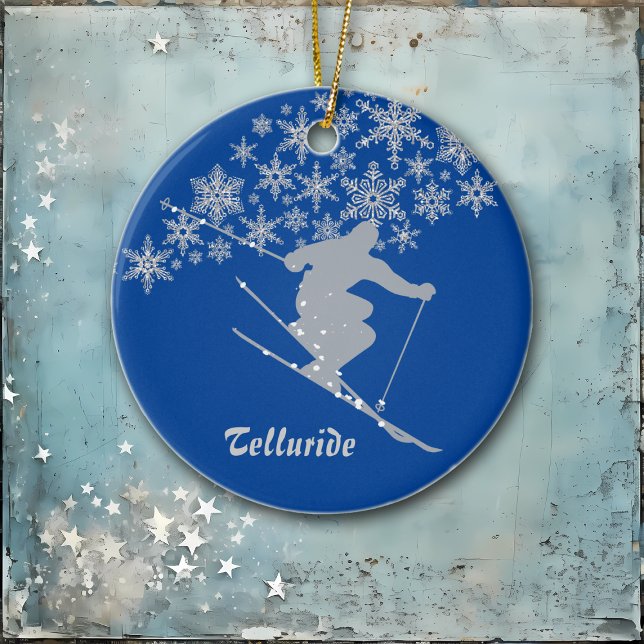 Telluride Snowflake Skier Personalised Ceramic Ornament (Creator Uploaded)