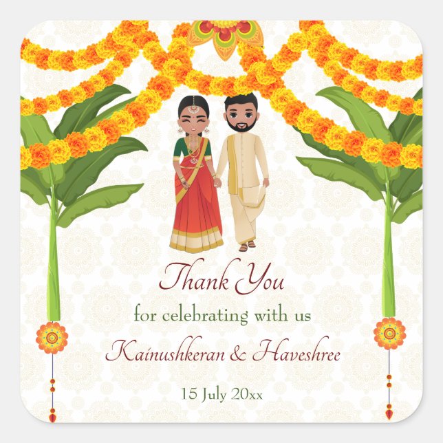Telugu Tamil wedding marigolds banana tree  Square Sticker (Front)