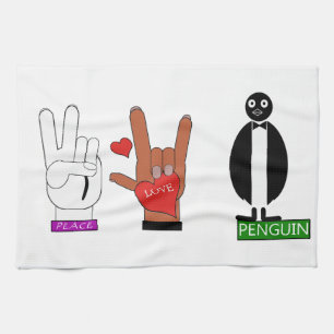 TEMP PEACE LOVE PENGUINS ASL TEA TOWEL