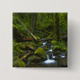 Temperate Rainforest Stream in Columbia River 15 Cm Square Badge
