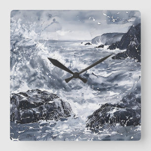 Tempest on the Welsh Shore Square Wall Clock