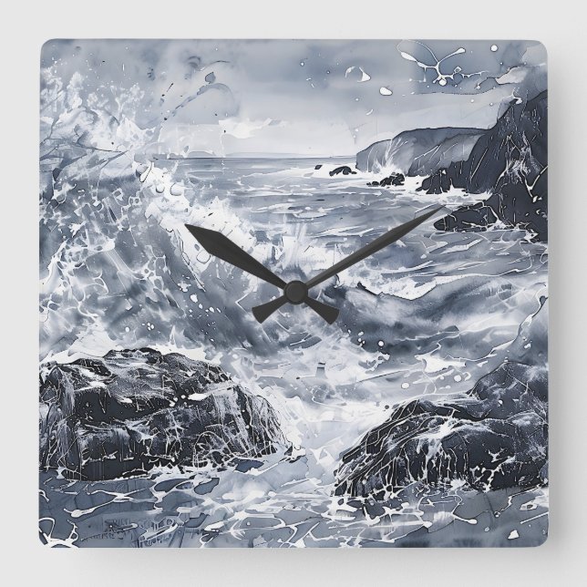 Tempest on the Welsh Shore Square Wall Clock (Front)