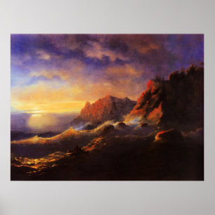Tempest ,Sunset, fine art by Ivan Aivazovsky Poster