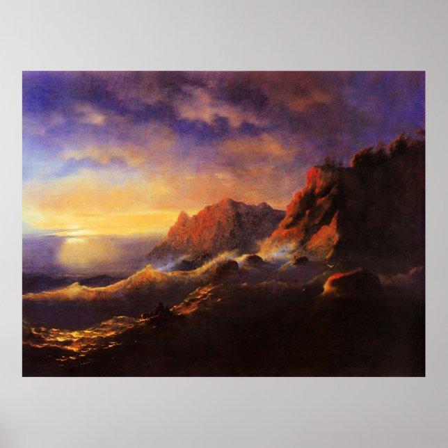 Tempest ,Sunset, fine art by Ivan Aivazovsky Poster (Front)