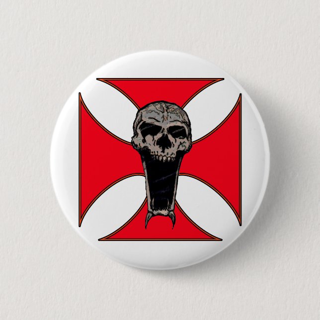 Templar cross skull 6 cm round badge (Front)