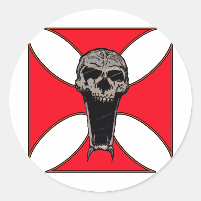 Templar cross skull classic round sticker (Front)