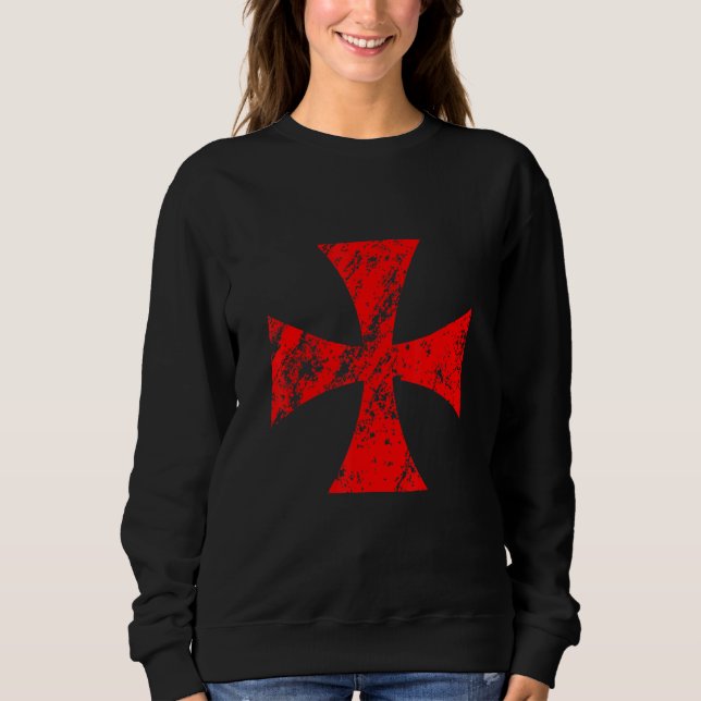 Templar Cross with Weathered Effect Knights Templa Sweatshirt (Front)