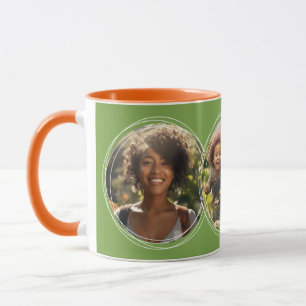 Template 3 Circular Photos Collage Green C111 Mug
