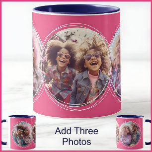 Template 3 Circular Photos Collage Pink C58 Mug
