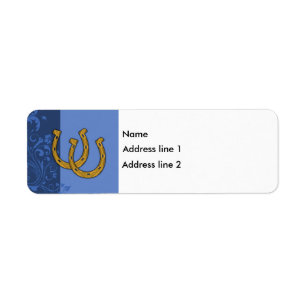 Template - Blue Floral Label Horseshoe Return Address Label