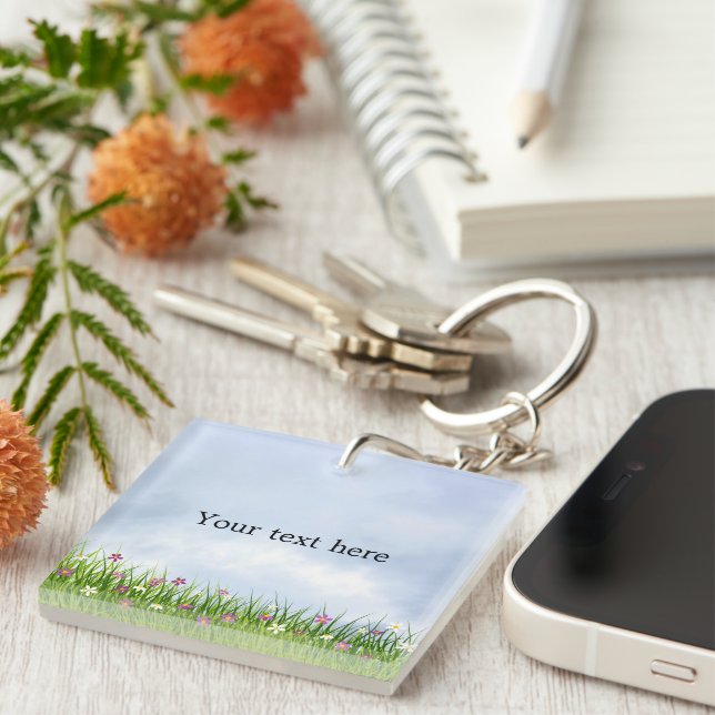 Template, Blue Sky and Summer Flowers, Key Ring (Front Right)
